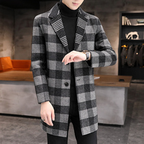 Mens casual double-sided cashmere coat Korean version of long windbreaker autumn and winter New Business casual wool jacket