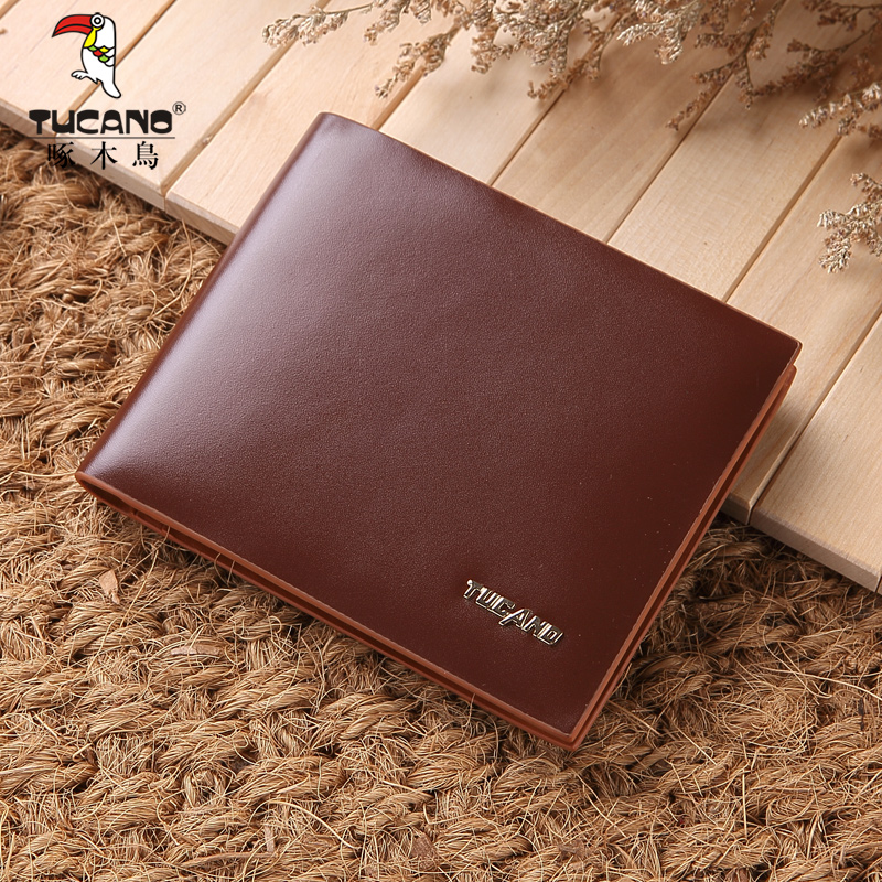 Woodpecker men's wallet Short two-story cow leather Korean version thin money clip minimalist fashion youth short clip tide