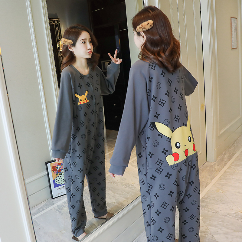 Cute Pikachu Pajamas for Women, Spring and Autumn Long-Sleeved One-Piece Loungewear with Zipper, Popular Online Style, Summer Air-Conditioning Clothing Cute Pikachu Pajamas for Women, Spring and Autumn Long-Sleeved One-Piece Loungewear with Zipper, Popular Online Style, Summer Air-Conditioning Clothing