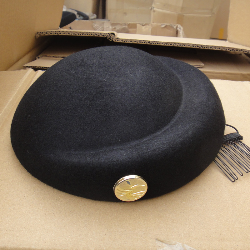 New Sichuan Airlines Flight Attendant Hat Beret Pure Wool Hat Women's Hat Black Dress Hat