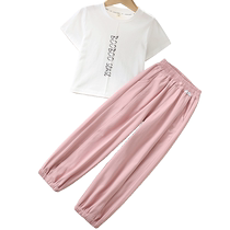 Summer girls fashion sports suit childrens style short-sleeved T-shirt loose leggings two-piece set girls summer clothing