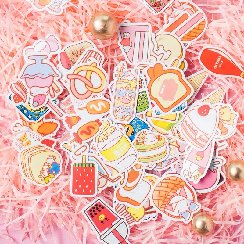 200 non-repeat Korean ins cute snack sticker bag Handbook Diary stickers Japanese food stickers