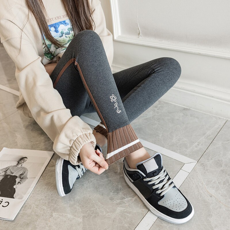 Japanese spring summer pure cotton inner lap pants high waist collection and tight body thread bunch foot 90% Sport smoke pipe trousers female outside wearing thin