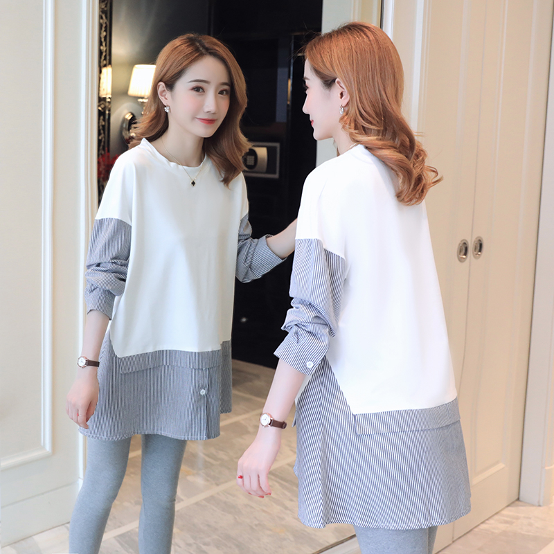 Pregnant Woman Spring Autumn Dress Suit Out Fashion New 2022 Mesh Red Long Sleeve Blouse Pregnant Woman T-shirt Two Foreign Dress