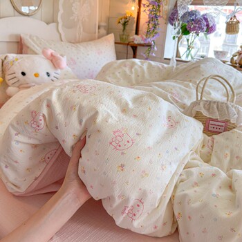 Class a double-layer gauze bed four-piece set pure cotton new style bed sheet quilt cover student dormitory three-piece set 4