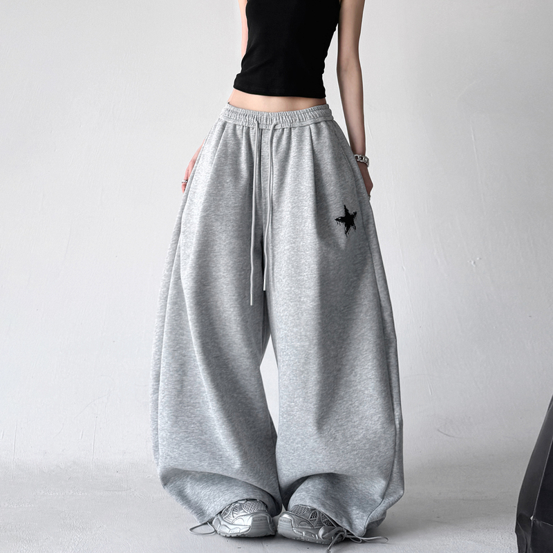 Casual Sports Style Gray Sweatpants for Women 2026 Spring New High-Waisted Loose Slimming Straight Wide-Leg Sports Pants