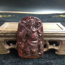 Guilin chicken blood jade pendant Guan Gong carving jade plaque Ping An plaque