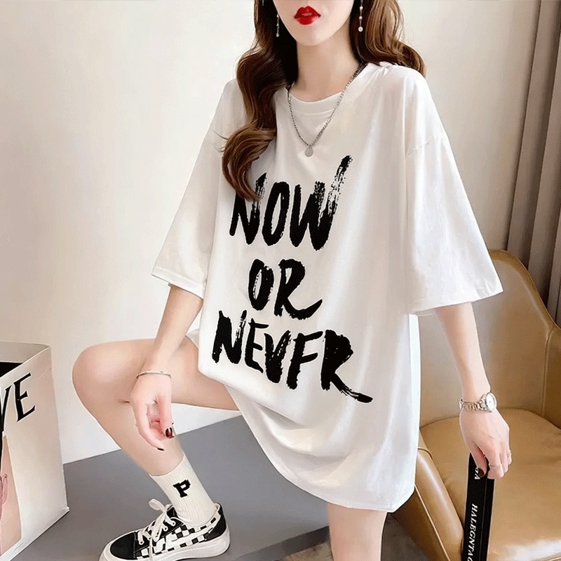 American-Style White Short-Sleeve Oversized Loose-Fit T-Shirt for Women, 2026 New Model, Mid-Length Top with a Hidden Hem