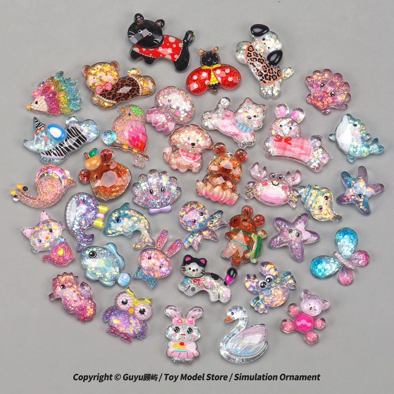 Crystal Sequins Shimmer Mini Animal Realistic Puppy Cat Marine Animal Model Cartoon Toy Blind Bag