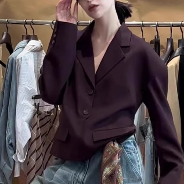 French-Style High-End Burgundy Blazer for Women, 2025 Early Autumn New V-Neck Elegant Light Luxury Versatile Top Jacket