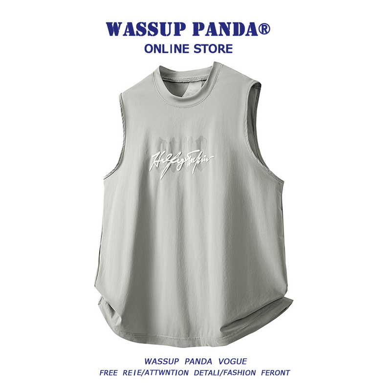 Wassup Panda Ice Silk Sports Vest Men's Summer Quick-Drying American Letter Basketball Fitness Sleeveless T-Shirt