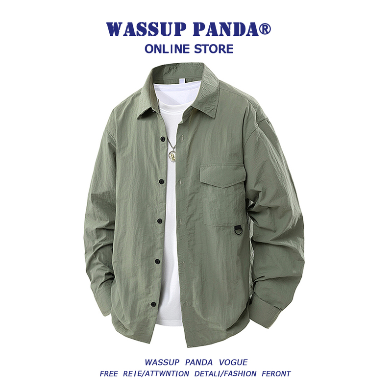 Wassup Panda Quick-Drying Long-Sleeved Shirt Men's Spring and Summer New Loose Casual Ice Silk Work Shirt Jacket