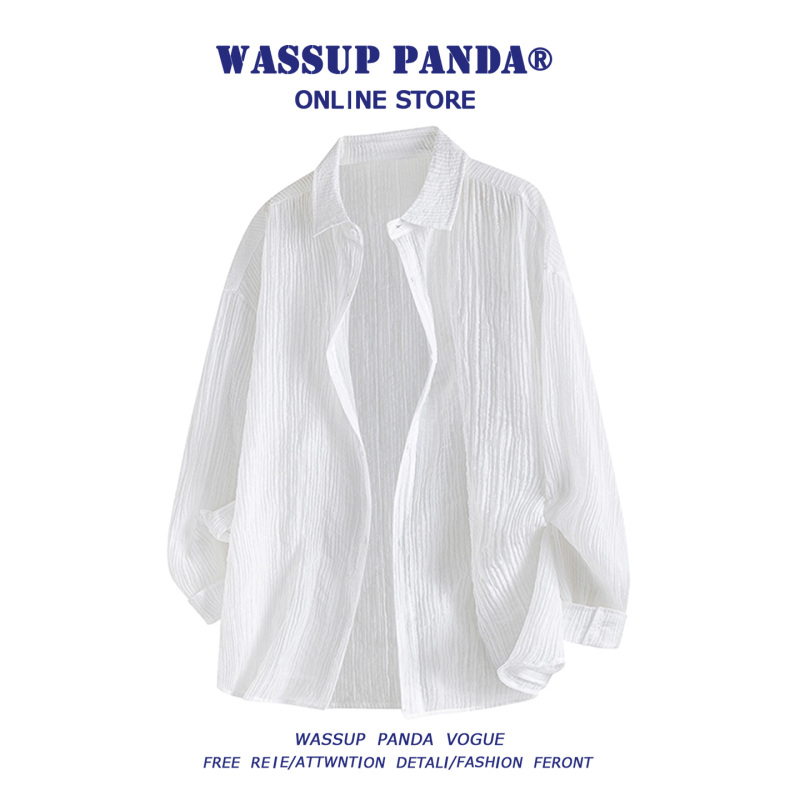 Wassup Panda White Ice Silk Sun Protection Long-Sleeved Shirt Men's Summer Simple Pure Color Shirt Sun Protection Jacket