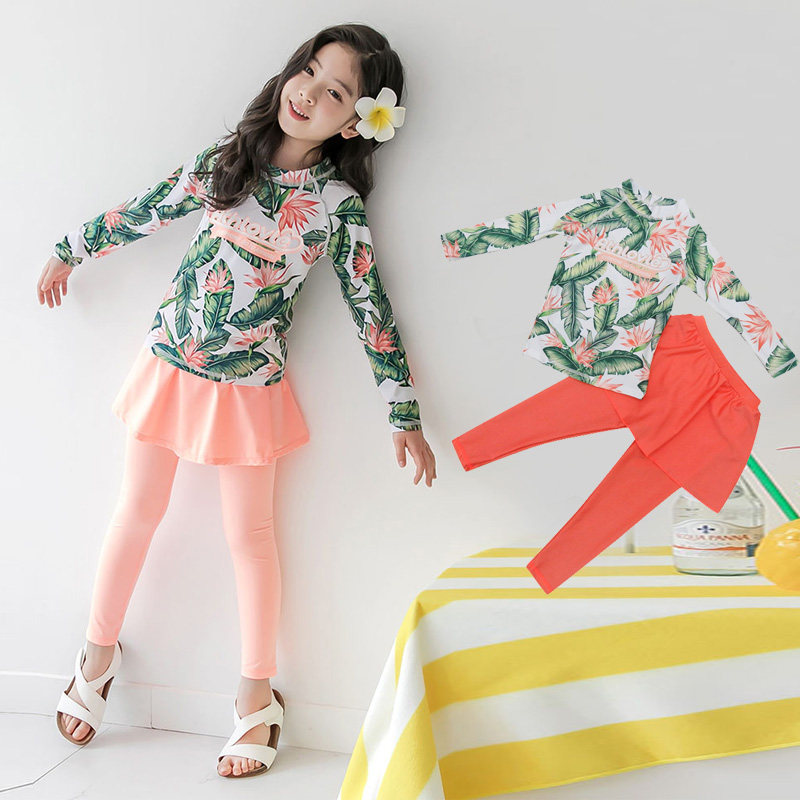 Girl's Swimsuit Long Sleeve Pants Skirt Sunscreen Suit Little Girl's Big Baby Swimsuit Jellyfish Wet Suit Children