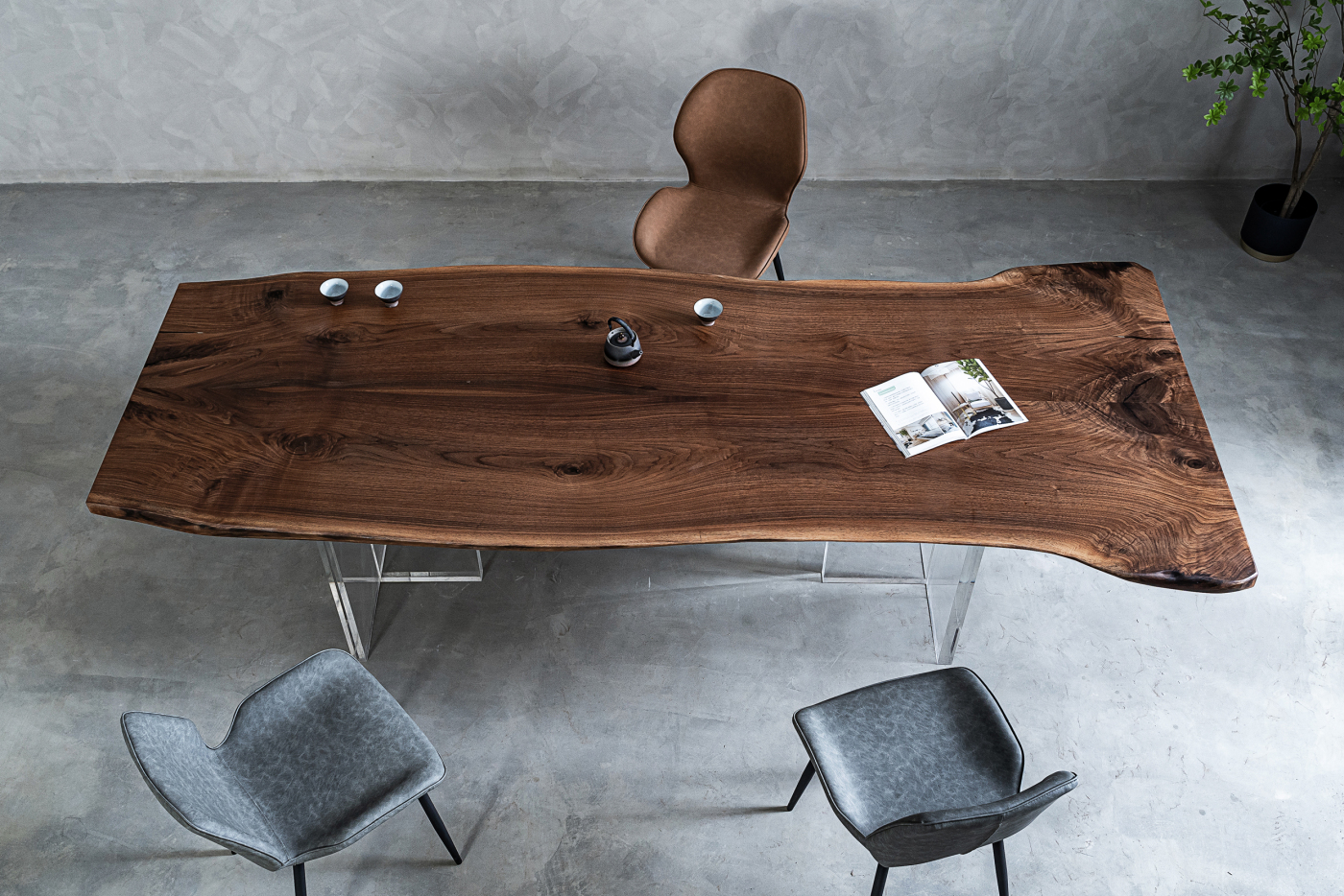 A384 North American black walnut large board double-joint solid wood dining table log desk 271*110*99*83*4 5