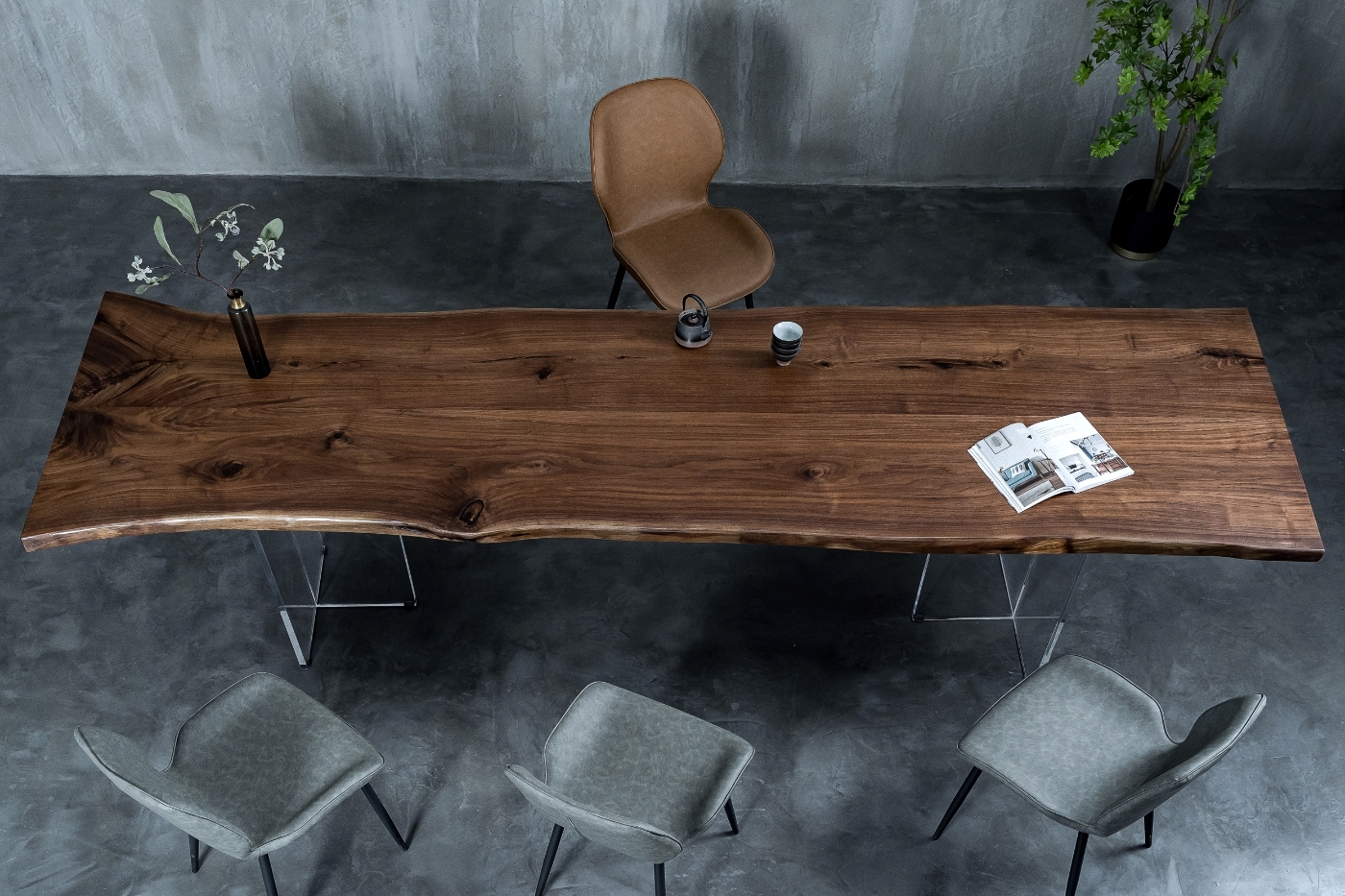 A470 North American black walnut large board double solid wood dining table tea table log desk 312*92*83*92*5