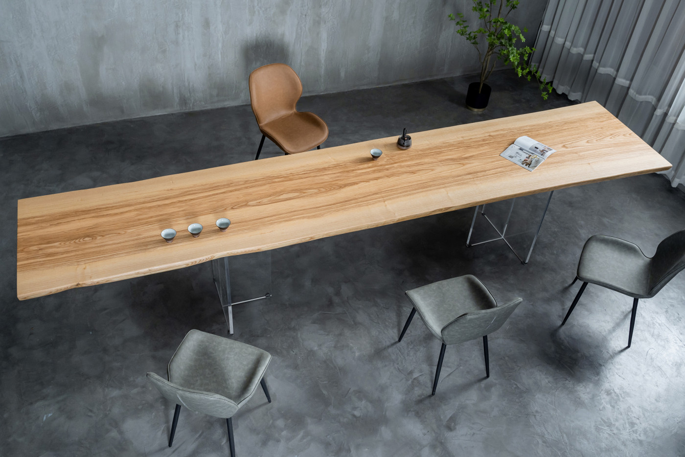 White Wax Wood Large Plate Whole Board Light Color Minimalist Modern Solid Wood Tea Table Office Owner Table 400 * 84 * 76 * 73 * 5 7-Taobao