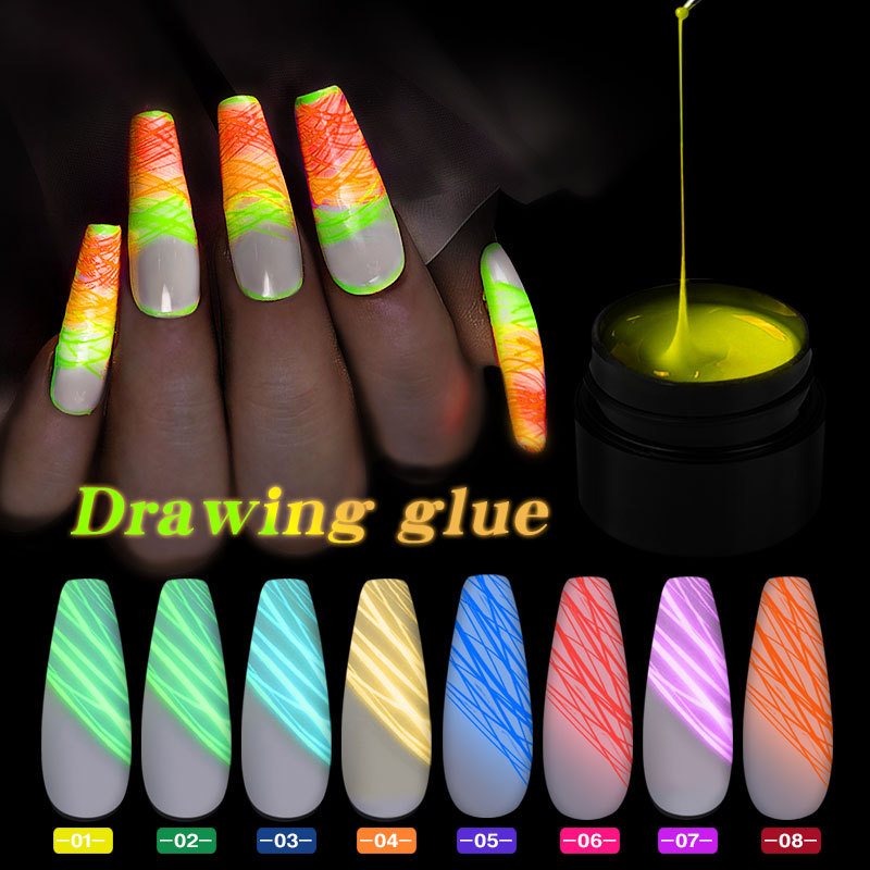 Luminous fluorescent automatic luminous wire drawing rubber color painted elastic glue phototherapy qq Barbie nail polish glue luminous spider glue