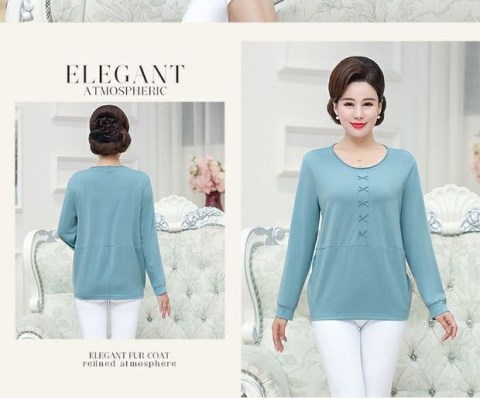 Phụ nữ trung niên và già 2019 xuân hè mới cổ tròn tay dài rộng 40-50 tuổi mẹ size áo thun cotton hàng đầu - Quần áo của mẹ áo thun nữ trung niên