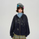 Girlyhalo American retro embroidery ລ້າງຂອບດິບ hooded sweatshirt jacket ຂອງແມ່ຍິງດູໃບໄມ້ລົ່ນແລະລະດູຫນາວໃຫມ່ວ່າງເທິງ