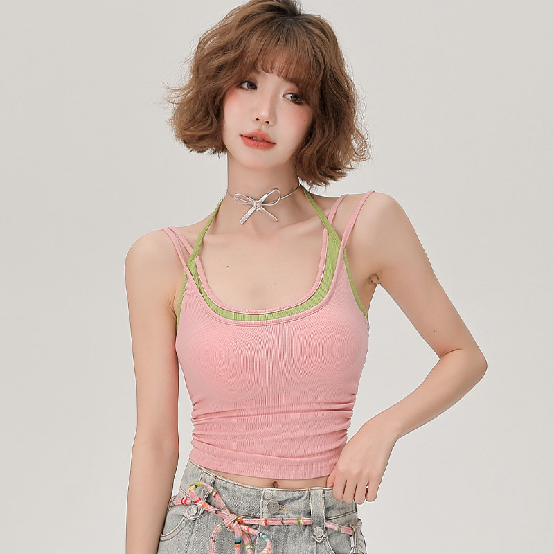 Женская поддельная кофточка Girlyhalo из двух частей с накладками на груди, летними двойными бретельками на плечах, сладкая и пряная, носите одежду внутри и снаружи Изображение 1
