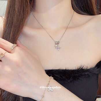 Super flash zircon star cross ring bracelet for women, light luxury and high-end clavicle chain, exquisite and versatile jewelry set