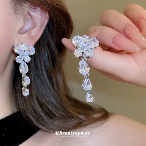 Серьги с цирконом, ожерелье, элегантный комплект, модная цепочка до ключиц, аксессуар, изысканный стиль, свадебный аксессуар