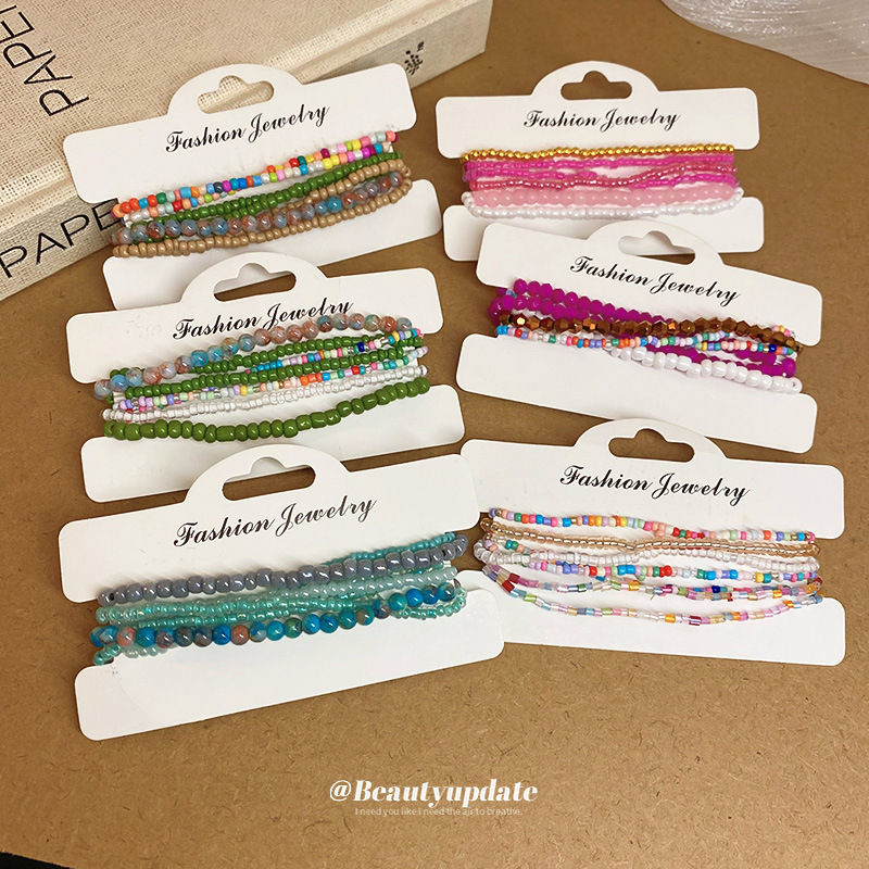 Bohemian Style Stacked Seed Bead Bracelet Seven-Piece Set, High-End Dopamine Bracelets, Niche Fresh Jewelry