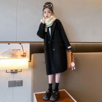 Girls velvet thickened woolen coat winter 2023 autumn and winter style new coat mid-length top Korean style trendy