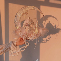 pinky22 Custom Sky City Wedding Handheld Flower Bride Wedding Handmade DIY Material Crystal Feather Castle