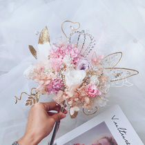 Hand stick flower bride wedding little red book luxury handmade custom hand bouquet Pink wedding theme girl heart scepter