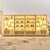 Tea Shop Display Cabinet Display Case Import White Wood With Lamp Tea Set Bou Ancient Rack Pu-erh Cake Rack Shelving shelf