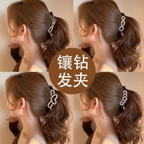 Hard clip ponytail hair crystal diamond small banana clip vertical clip banana clip bow temperament hairpin headwear