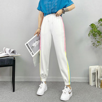 European station white sports pants womens large size spring and autumn winter 2021 New loose thin nine-foot casual pants