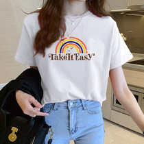 European station white short sleeve T-shirt female 2021 summer new design sense niche loose round neck large size shirt
