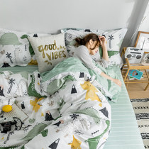 Simple cartoon cotton four-piece set of hipster cute animal cotton quilt cover sheet bed hats student dormitory bed