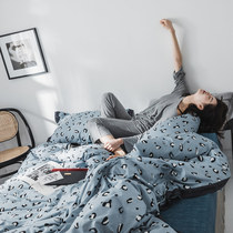Simple Nordic cotton four-piece BAO WEN retro hipster cotton quilt cover sheets student bedding