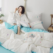 Minimalist color weave washed cotton full cotton four sets small fresh embroidery handmade flow supure white pure cotton bed with supplies