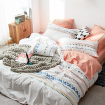 Full cotton color weave washed cotton four pieces of embroidery Flow Su Girl Hearts Princess Wind Pure Cotton Quilt Cover Bed Linen Bedding