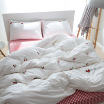 Minimalist all-cotton washed cotton four pieces of cherry rabbit Pineapple Embroidery Small Fresh Pure Cotton Bare Sleeping Bed bedding
