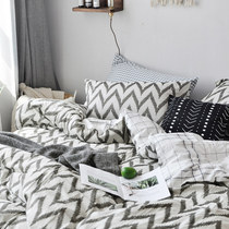 Simple Nordic cotton double-layer yarn four-piece set wavy stripes hipster cotton quilt cover sheets bed hats