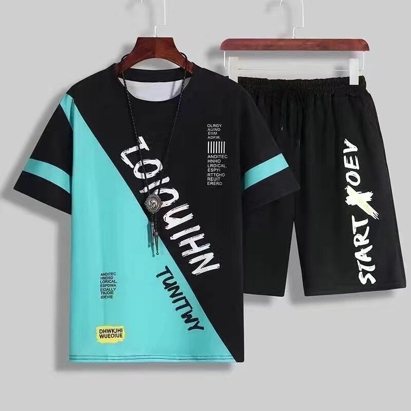 Men's summer set: short sleeves, T-shirts, shorts, sportswear, loose and casual two-piece set, a cool outfit