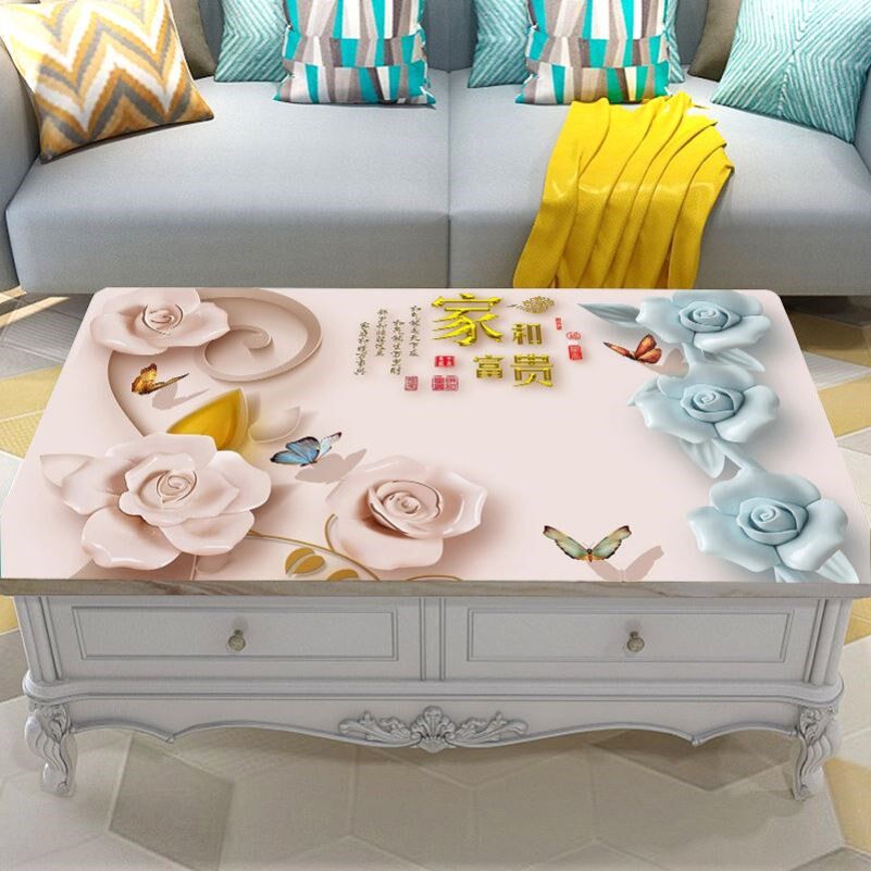 3D table cloth solid net red Chinese waterproof anti-oil and burn-free upscale Nordic thick soft glass tea table mat