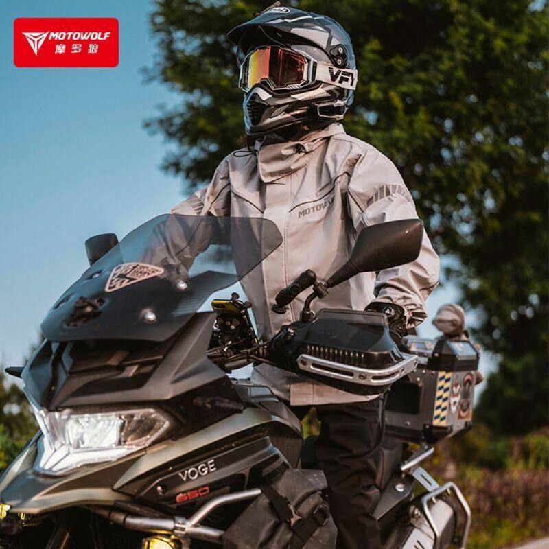 Modo Wolf Motorcycle Raincoat Set for Men, Full-Body Rainproof Riding Gear, Waterproof Rain Pants and Poncho Two-Piece Set