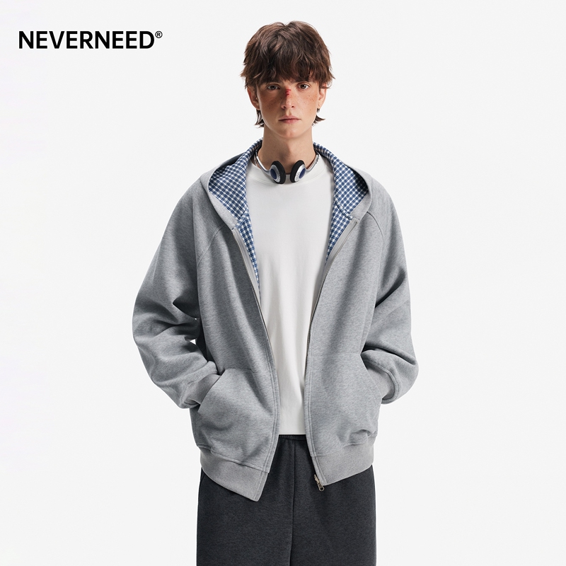 Neverneed Reversible Plaid Hooded Sweatshirt for Men and Women, Spring American-Style Cleanfit Loose Couple Hoodie