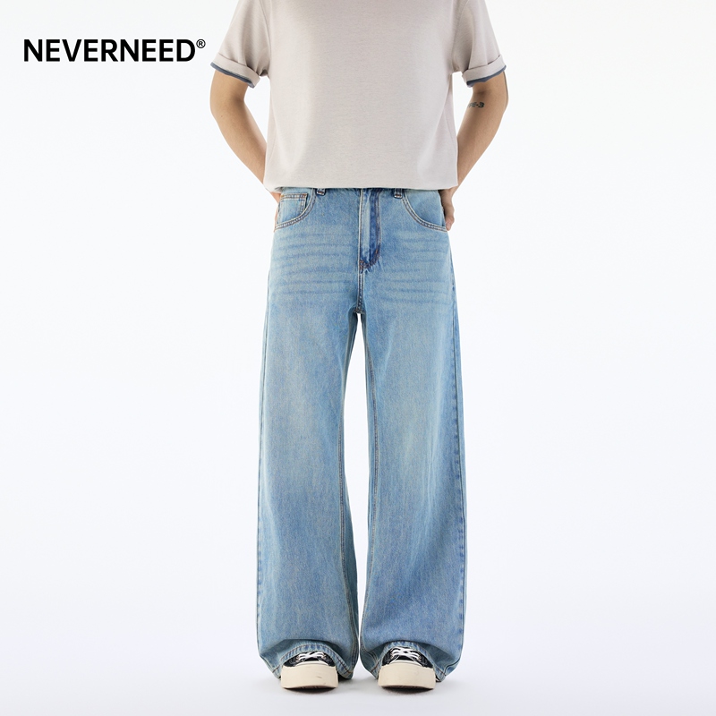 Neverneedt Tencel Straight-Leg Jeans for Men and Women, Summer American-Style Cleanfit Couple Loose A-Line Pants Trendy