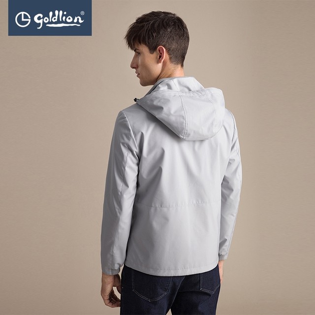 Goldlion Men's Windproof and Water-Repellent Fabric Stand Collar Removable Hood Jacket Outlet