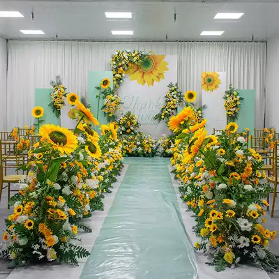 Sunflower wedding flower art stage stage layout silk flower wedding scene decoration Road introduction flower simulation Flower Forest system