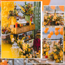 Orange simulation flower fake flower silk flower wedding hall ceiling decoration flower bouquet wedding foreign peony hydrangea Wenxin orchid