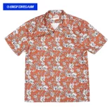 Ретро пляжная рубашка для влюбленных, короткий рукав, в американском стиле, оверсайз